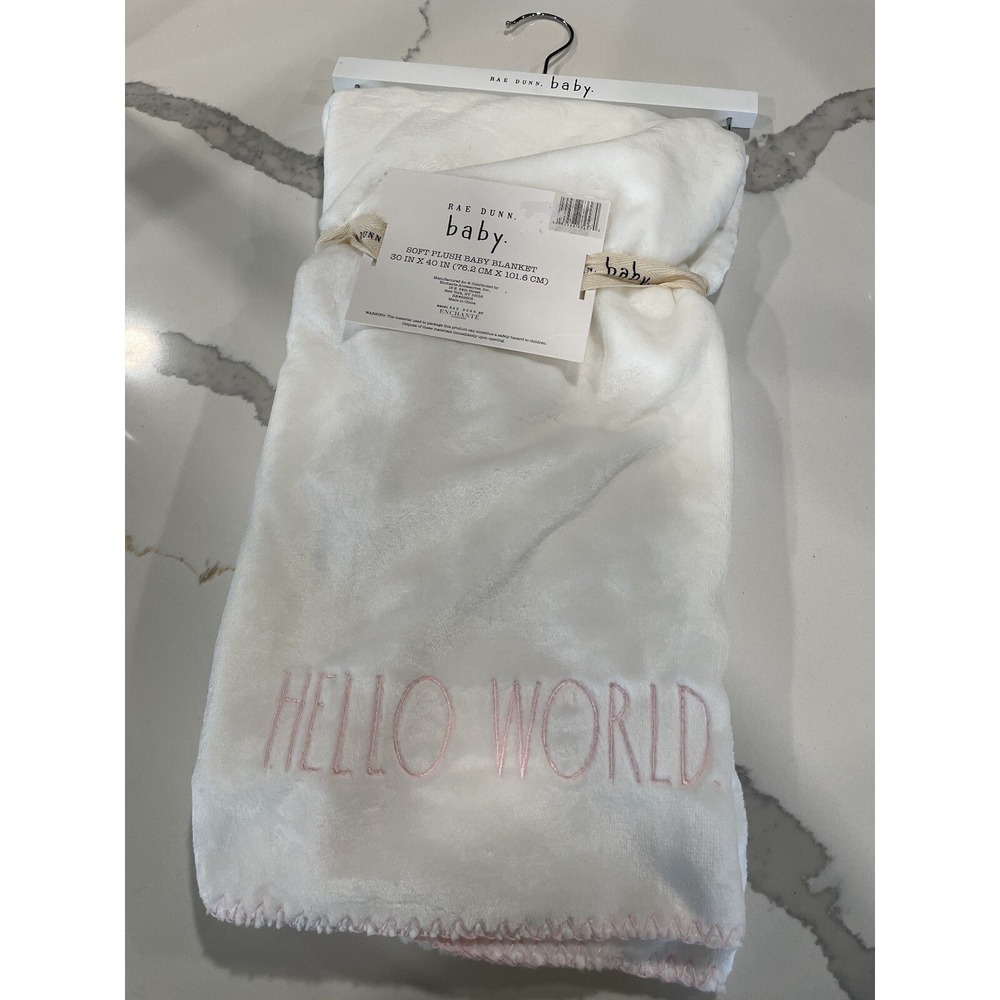 RAE DUNN Baby Blanket hello world white‎ Infant NEW NIP NWT